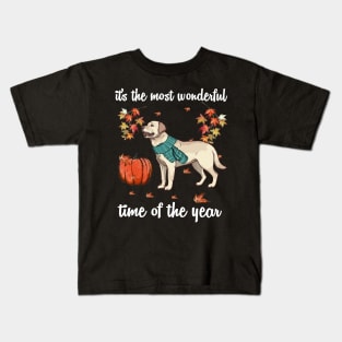 Labrador Dog Autumn Fall Most Wonderful Time Maple Gift Kids T-Shirt